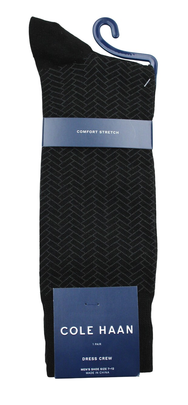 Cole Haan Socks Mens 7-12 Black Herringbone Dress Crew Mid Calf Comfort Stretch
